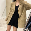 Women's Suede-Style Blazer, Lapel Collar, Button Front and Long Sleeves