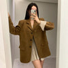 Women's Suede-Style Blazer, Lapel Collar, Button Front and Long Sleeves