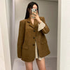Women's Suede-Style Blazer, Lapel Collar, Button Front and Long Sleeves