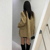 Women's Suede-Style Blazer, Lapel Collar, Button Front and Long Sleeves