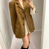 Women's Suede-Style Blazer, Lapel Collar, Button Front and Long Sleeves