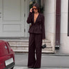 Women's Long Sleeve Solid Color Polyester Blend Suit Pants with Buttons European and American Style for Office Work Autumn in Black Khaki