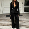 Women's Long Sleeve Solid Color Polyester Blend Suit Pants with Buttons European and American Style for Office Work Autumn in Black Khaki