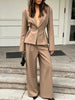 Women's Long Sleeve Solid Color Polyester Blend Suit Pants with Buttons European and American Style for Office Work Autumn in Black Khaki