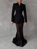 Women's Regular Fit Polyester Color Matching Blazer with Lapel Long Sleeves and Hood for European American Style Fall in