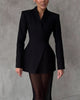 Women's Regular Fit Polyester Color Matching Blazer with Lapel Long Sleeves and Hood for European American Style Fall in