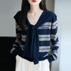 Women's Loose Fit V Neck Long Sleeve Andy Velvet Cardigan Sweater for Autumn Casual Everyday Wear in Contrast Colors