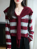 Women's Loose Fit V Neck Long Sleeve Andy Velvet Cardigan Sweater for Autumn Casual Everyday Wear in Contrast Colors