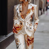 Women's Summer Polyester Long Sleeve Two Piece Suit Set with Blazer and Pants for Casual Wear in Suit