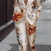 Women's Summer Polyester Long Sleeve Two Piece Suit Set with Blazer and Pants for Casual Wear in Suit