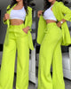 Women's Elegant Polyester Solid Color Nine-Quarter Sleeve Navel Exposed Pants for Autumn in Pink