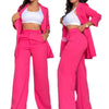 Women's Elegant Polyester Solid Color Nine-Quarter Sleeve Navel Exposed Pants for Autumn in Pink