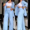 Women's Elegant Polyester Solid Color Nine-Quarter Sleeve Navel Exposed Pants for Autumn in Pink