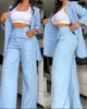 Women's Elegant Polyester Solid Color Nine-Quarter Sleeve Navel Exposed Pants for Autumn in Pink