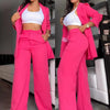 Women's Elegant Polyester Solid Color Nine-Quarter Sleeve Navel Exposed Pants for Autumn in Pink