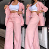 Women's Elegant Polyester Solid Color Nine-Quarter Sleeve Navel Exposed Pants for Autumn in Pink