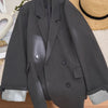 Women's Gray Blazer, Notched Lapels, Long Sleeves and Relaxed Fit