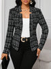 Women's Windowpane-Check Blazer, Open Front, Long Sleeves and Shaped Silhouette