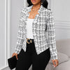 Women's Windowpane-Check Blazer, Open Front, Long Sleeves and Shaped Silhouette