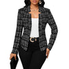 Women's Windowpane-Check Blazer, Open Front, Long Sleeves and Shaped Silhouette