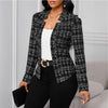 Women's Windowpane-Check Blazer, Open Front, Long Sleeves and Shaped Silhouette