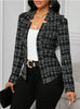 Women's Windowpane-Check Blazer, Open Front, Long Sleeves and Shaped Silhouette