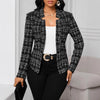 Women's Windowpane-Check Blazer, Open Front, Long Sleeves and Shaped Silhouette