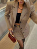 Women's Long Sleeve Polyester Houndstooth Textured Blazer and Bodycon Skirt Suit Set for Office Office in Autumn