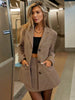Women's Long Sleeve Polyester Houndstooth Textured Blazer and Bodycon Skirt Suit Set for Office Office in Autumn