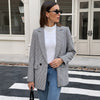 Women's Slim Fit Polyester Houndstooth Blazer with Suit Collar Long Sleeves One Button Closure for Office in Autumn Khaki Black