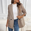 Women's Slim Fit Polyester Houndstooth Blazer with Suit Collar Long Sleeves One Button Closure for Office in Autumn Khaki Black