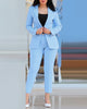 Women's Slim Fit Casual Polyester Long Sleeve Suit Set with Double Breasted Waist Design for Spring in Black Brown Pink