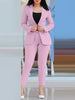 Women's Slim Fit Casual Polyester Long Sleeve Suit Set with Double Breasted Waist Design for Spring in Black Brown Pink