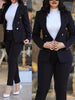 Women's Slim Fit Casual Polyester Long Sleeve Suit Set with Double Breasted Waist Design for Spring in Black Brown Pink