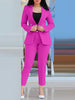 Women's Slim Fit Casual Polyester Long Sleeve Suit Set with Double Breasted Waist Design for Spring in Black Brown Pink
