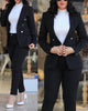 Women's Slim Fit Casual Polyester Long Sleeve Suit Set with Double Breasted Waist Design for Spring in Black Brown Pink