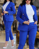 Women's Slim Fit Casual Polyester Long Sleeve Suit Set with Double Breasted Waist Design for Spring in Black Brown Pink