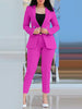 Women's Slim Fit Casual Polyester Long Sleeve Suit Set with Double Breasted Waist Design for Spring in Black Brown Pink