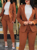 Women's Slim Fit Casual Polyester Long Sleeve Suit Set with Double Breasted Waist Design for Spring in Black Brown Pink