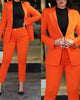 Women's Slim Fit Casual Polyester Long Sleeve Suit Set with Double Breasted Waist Design for Spring in Black Brown Pink