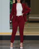 Women's Slim Fit Casual Polyester Long Sleeve Suit Set with Double Breasted Waist Design for Spring in Black Brown Pink