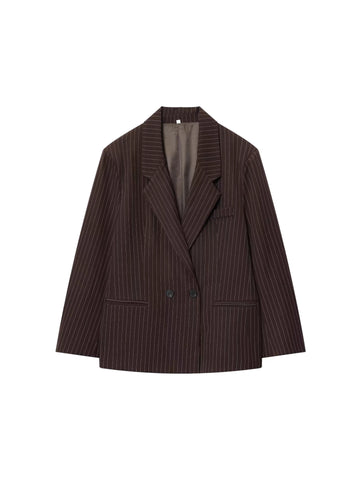 Women's Regular Fit Double Breasted Suit Collar Long Sleeve Striped Plaid Casual Office Blazer Jacket for Autumn Work in Modern Style