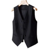 Women's Slim Fit Collarless Single-Breasted Pullover Vest with Pocket for Spring in White Black Gray Khaki