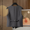 Women's Slim Fit Collarless Single-Breasted Pullover Vest with Pocket for Spring in White Black Gray Khaki