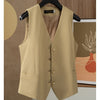 Women's Slim Fit Collarless Single-Breasted Pullover Vest with Pocket for Spring in White Black Gray Khaki