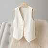 Women's Slim Fit Collarless Single-Breasted Pullover Vest with Pocket for Spring in White Black Gray Khaki