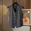 Women's Slim Fit Collarless Single-Breasted Pullover Vest with Pocket for Spring in White Black Gray Khaki