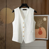 Women's Slim Fit Collarless Single-Breasted Pullover Vest with Pocket for Spring in White Black Gray Khaki