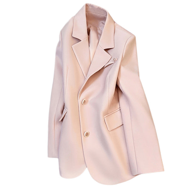 Women's Regular Fit Single Breasted Polyester Solid Color Suit Collar Long Sleeve Casual Office Blazer for Spring in Pink