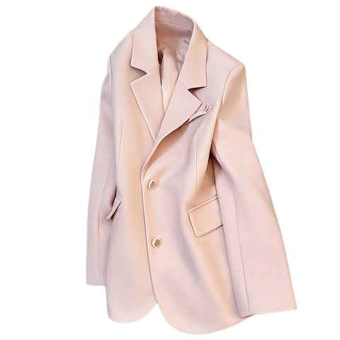 Women's Regular Fit Single Breasted Polyester Solid Color Suit Collar Long Sleeve Casual Office Blazer for Spring in Pink